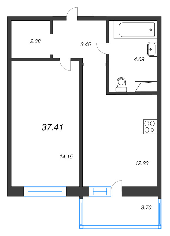 1 ккв 37,4 м²