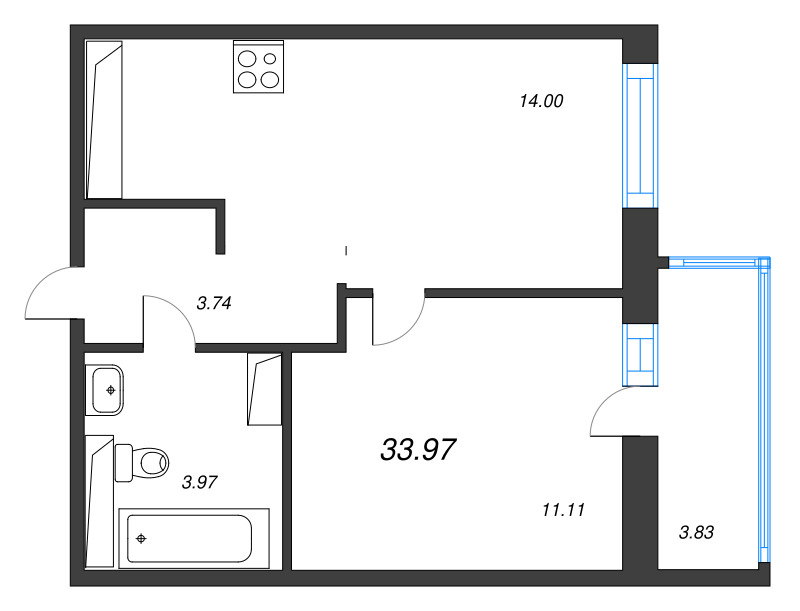 1 ккв 34 м²
