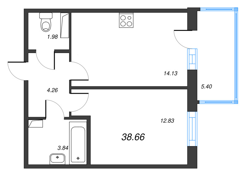 1 ккв 38,7 м²