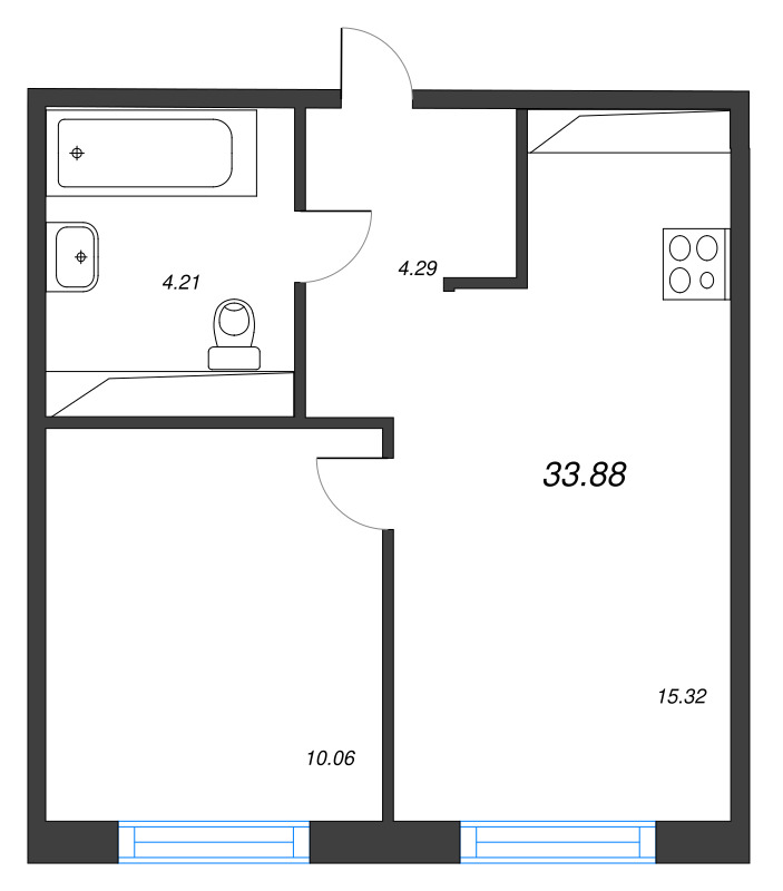 2 ккв (Евро) 33,9 м²