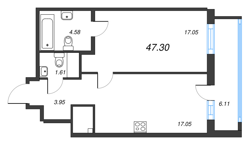 2 ккв (Евро) 47,3 м²