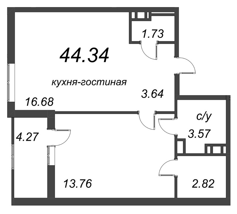 2 ккв (Евро) 44,4 м²