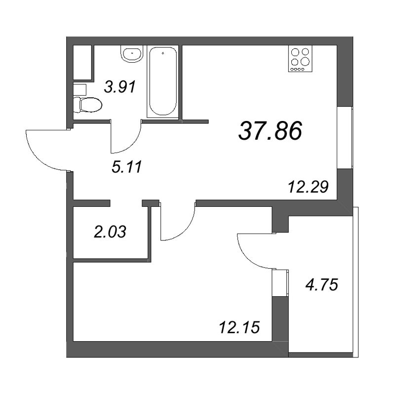 1 ккв 37,6 м²