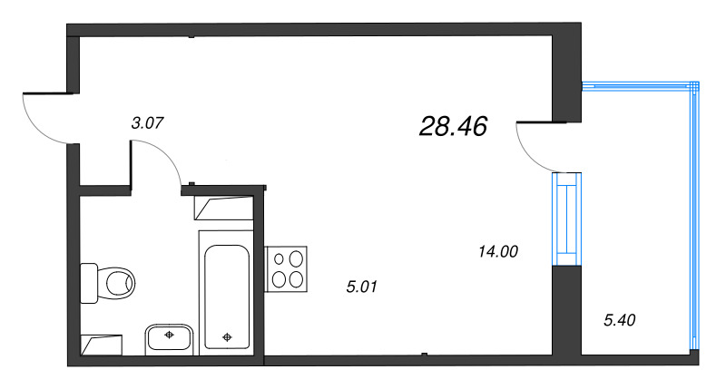Студия 28,5 м²