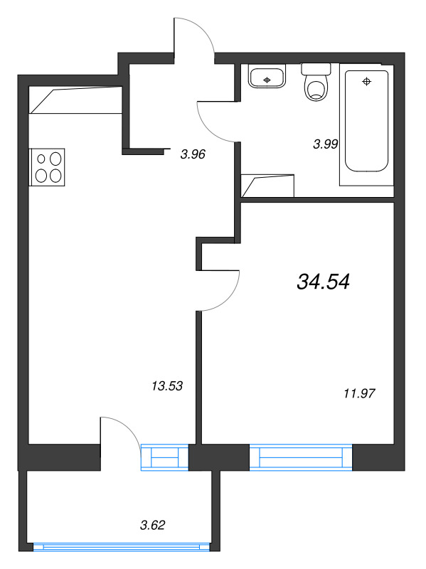 1 ккв 34,5 м²