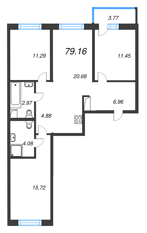 4 ккв (Евро) 79,2 м²