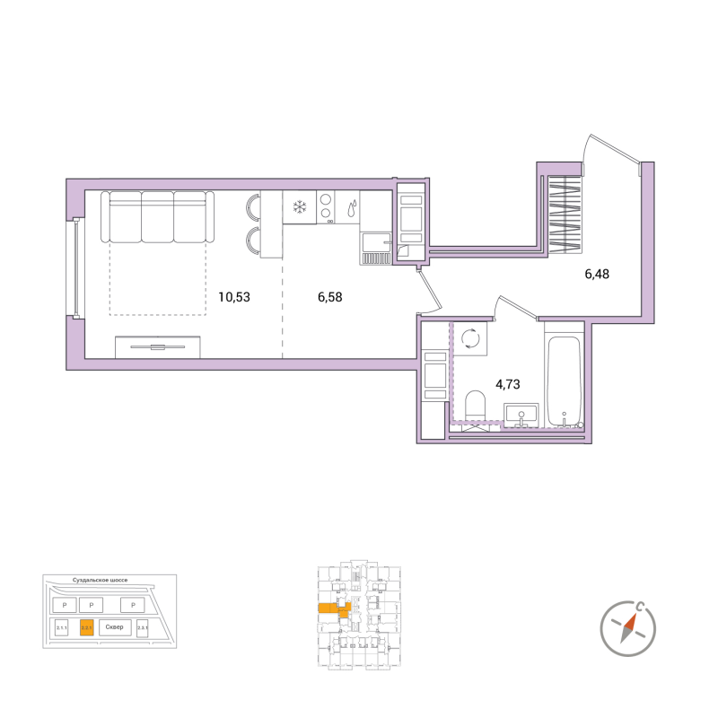 Студия 28,3 м²