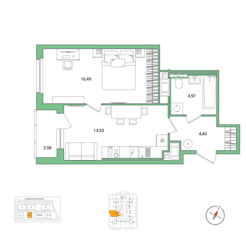 1 ккв 41,7 м²