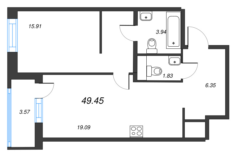 2 ккв (Евро) 48,9 м²