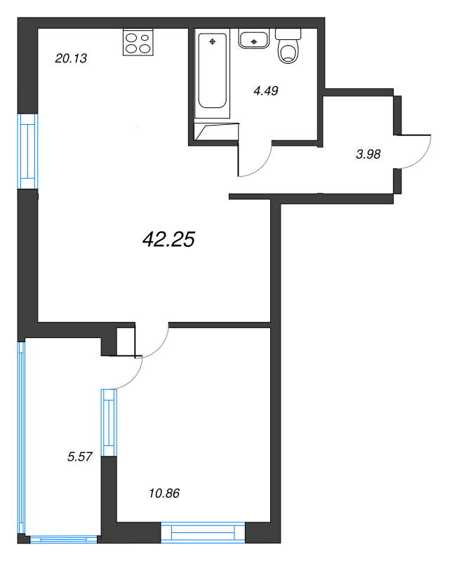 2 ккв (Евро) 42,3 м²