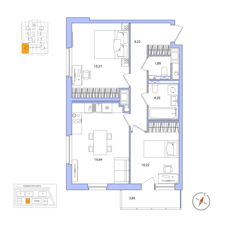 3 ккв (Евро) 58,7 м²